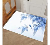 HASLEFND Felpudo Estampado Estilo de Pintura con Tinta Flores de glicinia y pájaros con Suelo Antideslizante deTPR, Felpudos atrapa la Suciedad, Felpudo de Entrada,90 x 150 cm