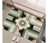 HASLEFND Felpudo para Exterior e Interior - Estilo Retro Patrón geométrico Cuadrado - 40 x 60 cm - Impermeable, Antimanchas y Antideslizante - Ideal para Entrada y Terraza - Verde