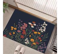 HASLEFND Felpudo para Exterior e Interior - Welcome con Azul Oscuro Plantas Simples Flores Silvestres y Hojas - 90 x 150 cm - Antideslizante - Felpudo Impermeable y Antideslizante