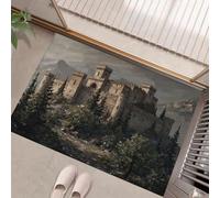 HASLEFND Felpudo Pintura al óleo de Estilo arquitectónico para Interiores, 40 x 60 cm, Lavable, para la Entrada, atrapa la Suciedad, con Montañas Castle Pine e ImpermeableGris