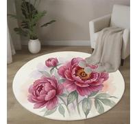 HASLEFND Flores de peonía en Flor Alfombras Redondas para Sala De Estar, Flores en Acuarela Alfombra Redonda De 160cm, Rosa Intenso Alfombra De área Redonda para Sofá Mesa De Café Estudio