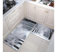 HASLEFND Juego de 2 Alfombra Cocina Lavable Antideslizante Alfombras de Cocina Fotografía de paisajes nevados Sendero Forestal Cubierto de Escarcha Tapete para Entrada Interior Pasillo 50x80+50x150cm