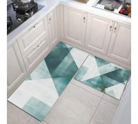 HASLEFND Juego de 2 Alfombras de Cocina Antideslizantes, Alfombras Geometría Abstracta Bloque de Color cuadrilátero Lavables para Pasillo, Comedor y Entrada, 50x80+50x150cm,Azul Verdoso