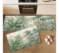 HASLEFND Juego de 2 Alfombras de Cocina Antideslizantes, Alfombras Plantas Frescas Sauce de Hojas de plátano Lavables para Pasillo, Comedor y Entrada, 45x75+45x150cm,Verde