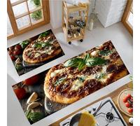 HASLEFND Juegos de Alfombras de Cocina 2 Piezas Antideslizante Alfombra de Cocina Fotografía de Alimentos Deliciosa Pizza Lavable Alfombrillas de pie, Amarillo parduzco 40x60+40x120cm
