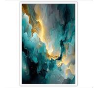 HASLEFND Lienzos Cuadros Decoracion Sin Marco,Estilo de ensueño abstracto Forma de nube dorada,Turquesa Láminas Sobre Lienzo para Moderno Salones Dormitorios60 x 90 cm