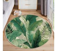 HASLEFND Patrón de Hoja de plátano Alfombras Redondas para Sala De Estar, Viento de la Selva Tropical Alfombra Redonda De 160cm, Verde Alfombra De área Redonda para Sofá Mesa De Café Estudio