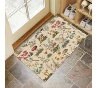 HASLEFND Plantas Retro Felpudo Decorativas, Alfombrilla Hongos y Flores Silvestres Antideslizante Junta de Goma Alfombras para Suelos para Exteriores e Interiores Entrar Terraza Garaje 40 x 60 cm