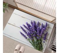 HASLEFND Tapete de Bienvenida con Estampado Floral Retro Tablones de Madera Viejos Lavanda, Duradero, Antideslizante y de Secado rápido, Adecuado para Uso en Interiores y Exteriores,Púrpura