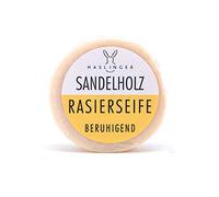 Haslinger Juego de jabón de afeitar de madera de sándalo, 60 g, número de referencia 1813 + bálsamo para después del afeitado, 100 ml, número de referencia 2137 + loción corporal de sándalo, 200 ml