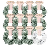 Hasoar Satin Bridesmaid Scrunchies 12 pack Proposal Gifts Elastics Hair Ties Scrunchies Bachelorette Party Favors Satin Bridesmaid Gift for Bridal Wedding Parties (White & Sage Green),12 Count