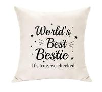 Hasodeo World's Best Bestie It's True We Checked - Funda de cojín para hermana del alma y mejor amiga, funda de almohada decorativa, color beige, 45 x 45 cm, regalo para Navidad, cumpleaños, Año Nuevo
