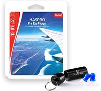 Haspro Tapones para los oídos con forma de mosca - Los mejores tapones para los oídos de viaje con reducción de presión - 2 piezas de tapones reutilizables de silicona para vuelo con funda de aluminio