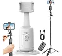 Hassignment Smart AI Facial Recognition Phone Tripod, Auto Face Tracking & 360° Rotating Tripods Selfie Stick, Smart Tracking Gimbal Tripods with Remote for Video Recording (White with Tripod)