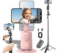 Hassignment Smart AI Facial Recognition Phone Tripod, Auto Face Tracking & 360° Rotating Tripods Selfie Stick, Smart Tracking Gimbal Tripods with Remote for Video Recording (Pink with Tripod)