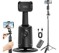 Hassignment Smart AI Facial Recognition Phone Tripod, Auto Face Tracking & 360° Rotating Tripods Selfie Stick, Smart Tracking Gimbal Tripods with Remote for Video Recording (Black with Tripod)