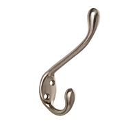 HASWARE 6 PCS Double Prong Robe Hook, Dual Coat Hooks with 12 Pieces Screws Antique Wall Mounted Hooks Robe Vintage Hooks Hangers Large Heavy Duty for Hat Clothes Hanger Towel Keys (Satin Nickel)