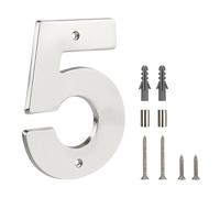 HASWARE Señal de Número de Casa Flotante para el Hogar - 5 Pulgadas Moderno, Numeroso, Instalación DIY Fácil para Poste y Calle (Plata, 5)