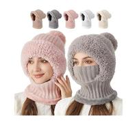 Hat and scarf in one, Winter Warm Knitted Scarf with Plush Lining, Windproof Face Cover and Neck Warmer for Cold Weather