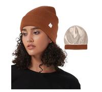 Hat Hut Gorro con forro de satén para mujeres y hombres, sombreros de invierno para mujer, forro de seda, gorro de esquí, gorro cálido unisex con puños, Dark Orange, talla única