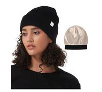 Hat Hut Gorro con Forro de Satén para Mujeres y Hombres Sombreros de Invierno para Mujeres Forro de Seda Gorro Holgado Gorro de Esquí Cálido Gorro Unisex con Dobladillo, Negro, One Size