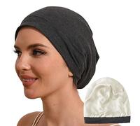 Hat Hut Gorro de dormir 100% seda de morera con forro de seda pura para cabello rizado, gorro para dormir, gorro holgado con forro de seda, gris, Talla única