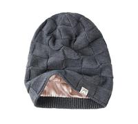 Hat Hut - Gorro de invierno con forro de satén para mujer, gorro de invierno con forro de seda, gorro holgado para mujer y hombre, gorro de esquí suave y cálido, unisex, gris oscuro, Talla única