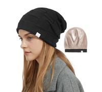 Hat Hut Gorro de invierno con forro de satén para mujer y hombre, con forro de seda, suave, cálido, gorro de esquí, unisex, Negro Puro, Talla única