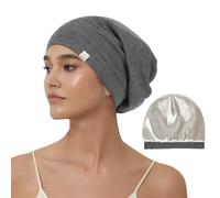 Hat Hut Gorro de seda para dormir de satén, gorro de dormir para cabello rizado, Silk Bonnet, gorro de dormir, gorro holgado, gorro para mujeres y hombres (DE/NL/SE/PL, Alfanumérico, L, gris oscuro)