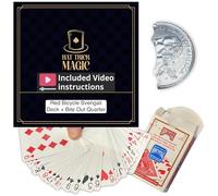 Hat Trick Magic Red Back Svengali Deck and Bite Out Quarter Trick Kit incluye bandas de goma de repuesto