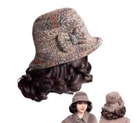 Hat Wig For Women,Bucket Hat With Warm Curly Hair Wig,Stylish Mother'S,Autumn/Winter Thickened Woolen hats With Integrated Short Curly wig,Versatile hat For Middle-Aged And Elderly Women (Khaki)