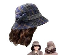 Hat Wig For Women,Bucket Hat With Warm Curly Hair Wig,Stylish Mother'S,Autumn/Winter Thickened Woolen hats With Integrated Short Curly wig,Versatile hat For Middle-Aged And Elderly Women (Blue)