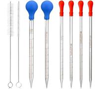 HATANSE 6 Piezas Pipetas Cuentagotas, Pipetas de Silicona, Pipeta de Vidrio de Líquido, Pipeta Graduado 0.5ml 1ml 2ml 3ml 5ml 10ml con 2 Cepillo de Limpieza