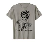Hate People I Could Be Meaner Skeleton Drinking Coffee Skull Camiseta