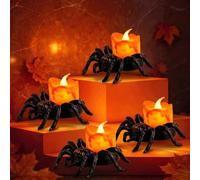 HATFRYF Luz de araña de Halloween, velas de araña, luz LED, funciona con pilas, faroles de vela para casa encantada, decoración de interiores de noche de Halloween, 4 piezas