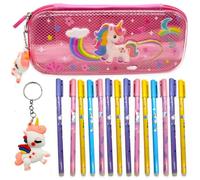HATFRYF Unicornio Estuche de Lápices, Estuche Escolar 12 Bolígrafo de Gel Borrable y 1 Llavero Capacidad Bolsa de Lápices Estuches Escolares Bolsa de Papelería Caja de Lápiz Organizador de Papelería