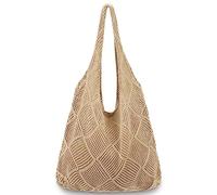 hatisan Bolsas de ganchillo para mujer, bolsa de playa de verano, bolsa de mano estética, bolsa hippie, bolsa de punto, A-caqui