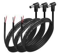 HATMINI DC 5521 Power Pigtail Cable de 90 grados ángulo recto 18AWG DC Power Male Plug Jack a cable desnudo Open End Pigtail Cable de alimentación para CCTV Cámara de vigilancia-3PCS (18AWG)