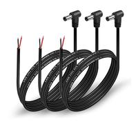 HATMINI DC 5521 Power Pigtail Cable de 90 grados ángulo recto 22AWG DC Power Male Plug Jack a cable desnudo Open End Pigtail Cable de alimentación para CCTV Cámara de vigilancia-3PCS (22AWG)
