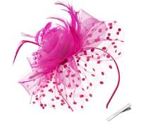 HATOFES Tocado de pelo pequeño para novia, plumas, sombrero de Ascot real con clip para la diadema, para boda, mujer, madre de la novia, invitada del Reino Unido, 12 - Rosa roja, 1 count (Pack of 1)