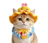 Hats for Cats Crochet Dress Up Party Headwear Costume Prop with Bib | Sombrero para perros pequeños y medianos para cumpleaños, fiestas, vacaciones, vacaciones, viajes, hogar, exteriores, parque