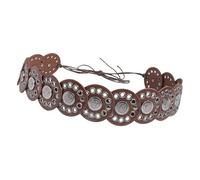 Hattba Cinturón ancho étnico occidental de piel sintética con ojales para mujer, cinturón vintage para vestidos y faldas, Negro, rojo y marrón, Talla única