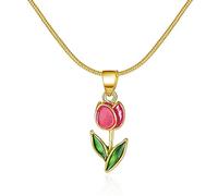 Hattba Collar con colgante de flor de tulipanes de moda, gargantilla simple, cadena de cuello dulce y elegante, collar de cadena de clavícula para mujer