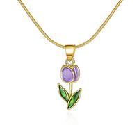 Hattba Collar con colgante de flor de tulipanes de moda, gargantilla simple, cadena de cuello dulce y elegante, collar de cadena de clavícula para mujer