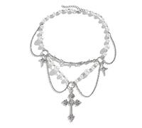 Hattba Collar de mariposa de fresa, joyería elegante para mujer, gargantilla de cristal en capas, gargantilla de cuentas coloridas, gargantilla de cuentas de cristal