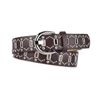 Hattba Elegante cinturón con ojales de diamantes de imitación para mujer, ideal para la escuela y actividades al aire libre, cinturones ajustables para mujer, café, Talla única