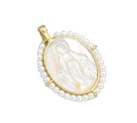 Hattba Elegante collar ovalado con colgante de la Virgen María, accesorio portátil para manualidades de joyas con perlas de agua dulce, colgante de la Virgen Marías, talla única, como se describe