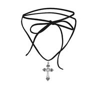 Hattba Gargantilla con colgante de cruz, collar de corbata de aleación, accesorios de tela para mujer, talla única, como se describe, como se describe