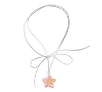 Hattba Gargantilla con colgante de estrella y lentejuelas para mujer, elegante lazo anudado, cadena ajustable, joyería coreana para estudiantes, O, como se describe, como se describe