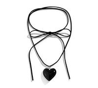 Hattba Gargantilla gótica de terciopelo negro con colgante de corazón grande para mujer, elegante tejido anudado con lazo, cadena ajustable, collar de corazón para niñas, talla única, como se describe